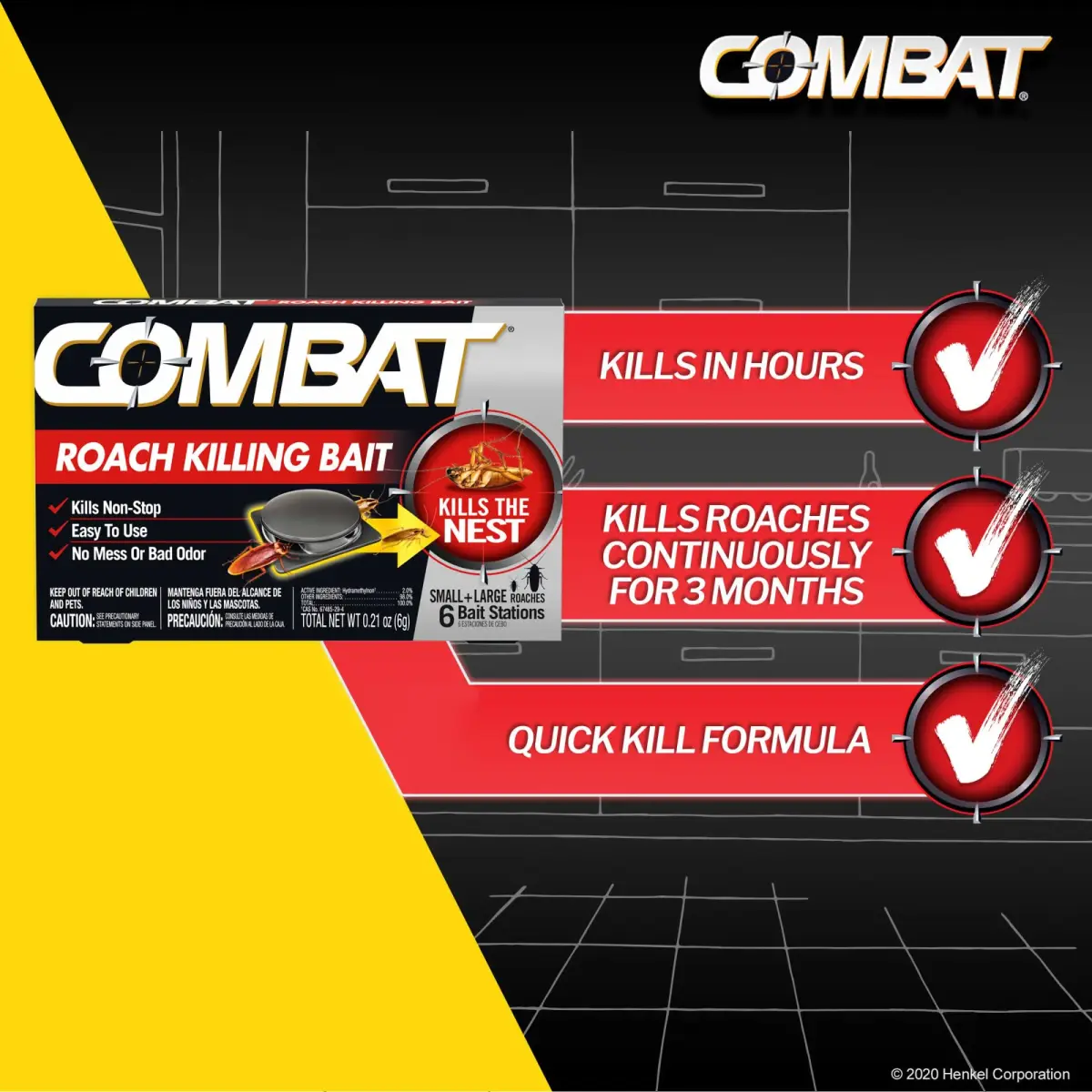 Combat Roach Killing Baits Small & Large Roaches 6 Count | Kills Nest with Hydramethylnon - view 2