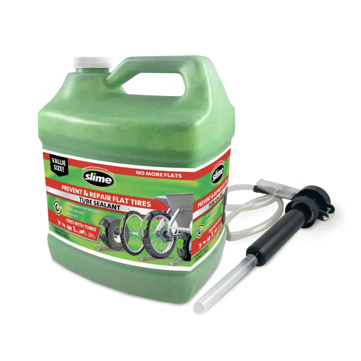 Slime 10204 Bike Tube Puncture Repair Sealant with Pump, Prevent and Repair, Suitable for All Bicycles, 1 Gallon Bottle - main product image
