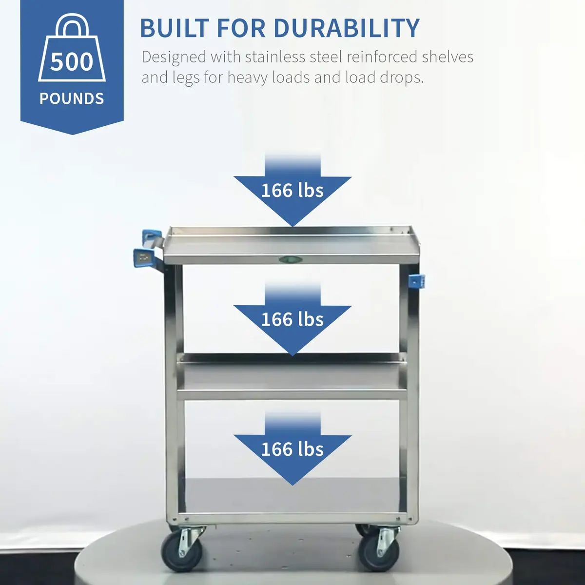 Lakeside Manufacturing 411 Utility Cart, Stainless Steel, 3 Shelves, 500 lb. Capacity | Fully Assembled - view 5