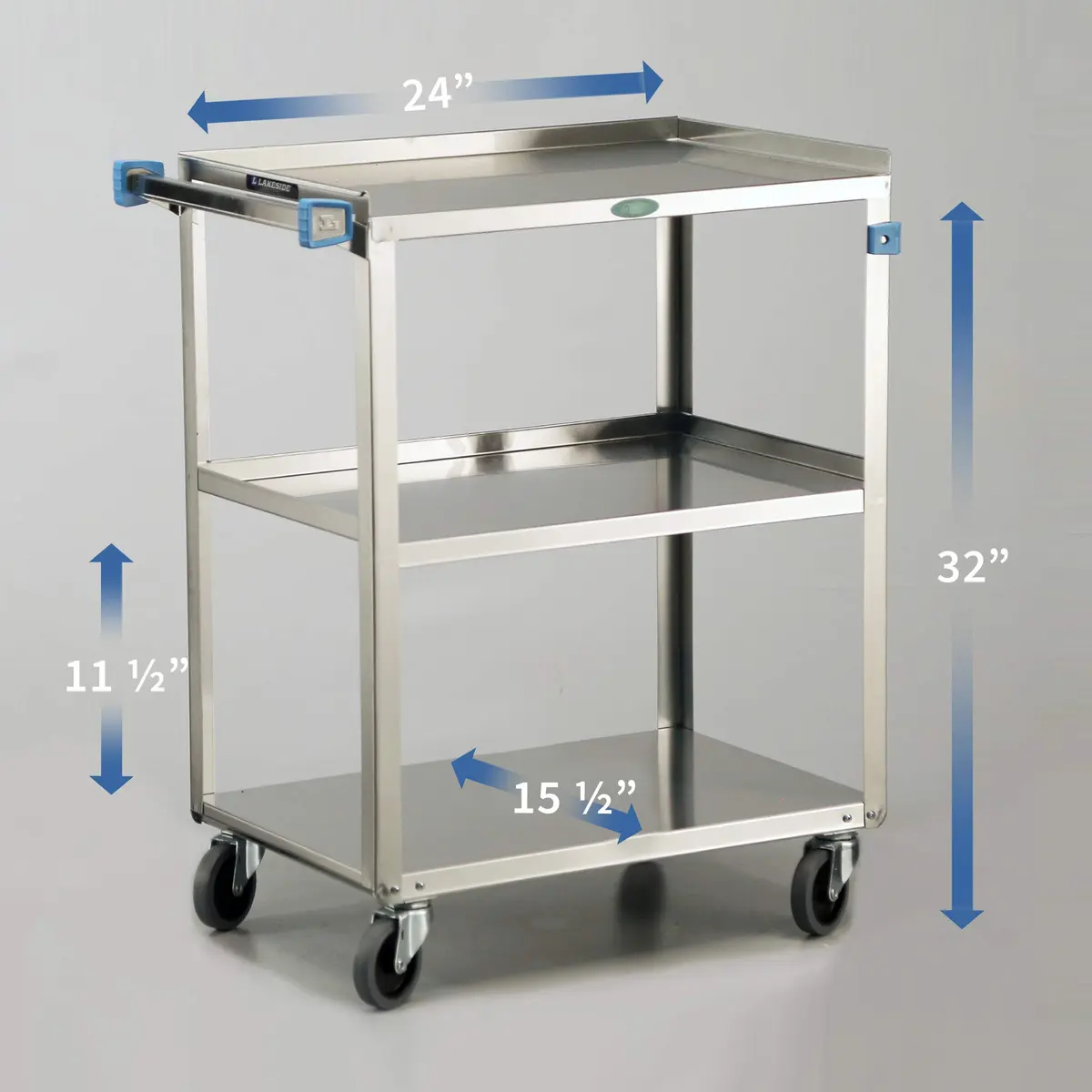 Lakeside Manufacturing 411 Utility Cart, Stainless Steel, 3 Shelves, 500 lb. Capacity | Fully Assembled - view 3