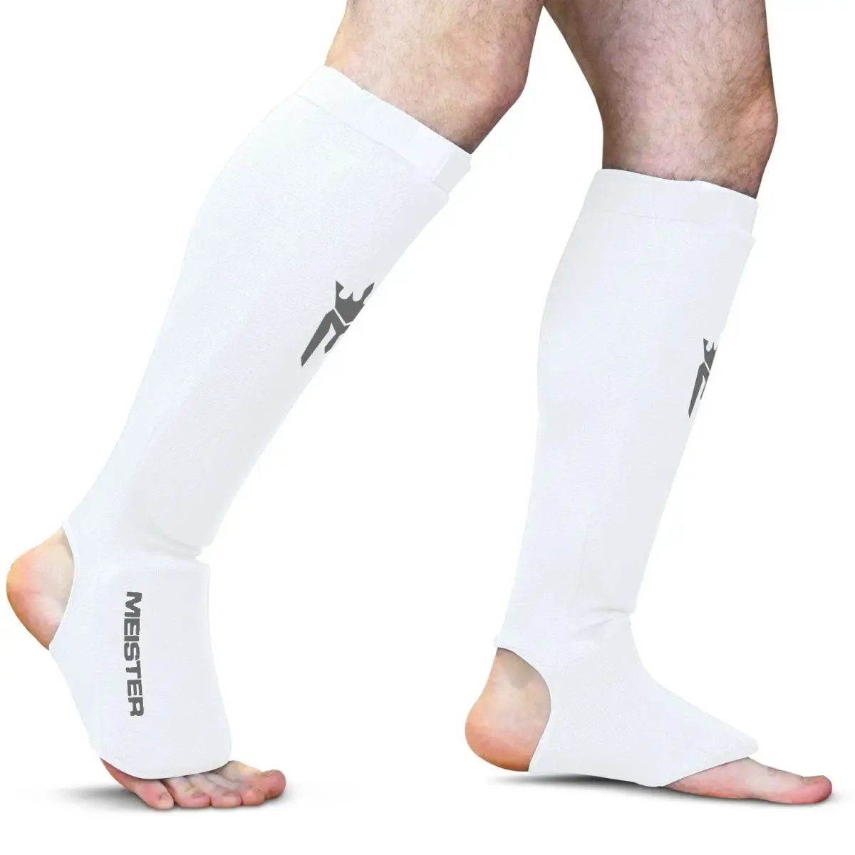 Meister MMA Elastic Cloth Shin & Instep Guards - White - Youth/X-Small | Lightweight Combat Sports Protection - view 2