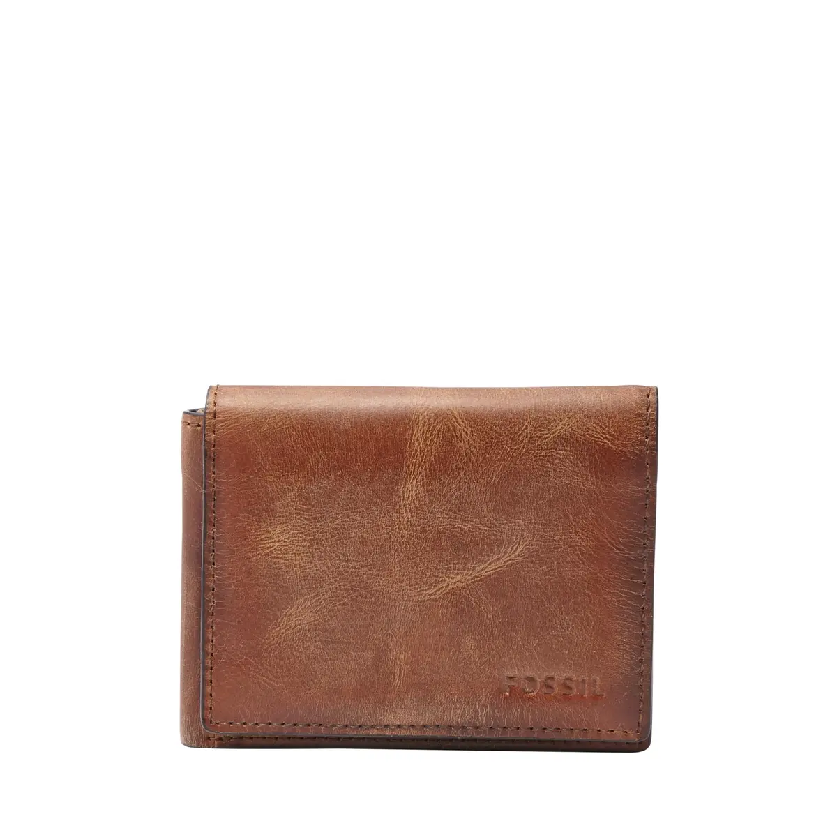 Fossil Derrick Leather RFID-Blocking Trifold Wallet Brown | 9 Card Slots, Bill Compartment, ID Window - main product image