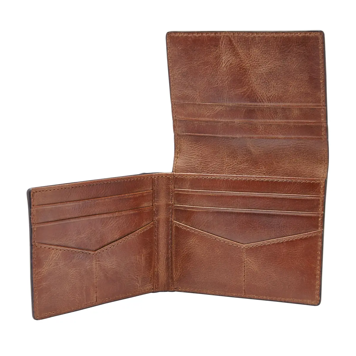Fossil Derrick Leather RFID-Blocking Trifold Wallet Brown | 9 Card Slots, Bill Compartment, ID Window - view 2
