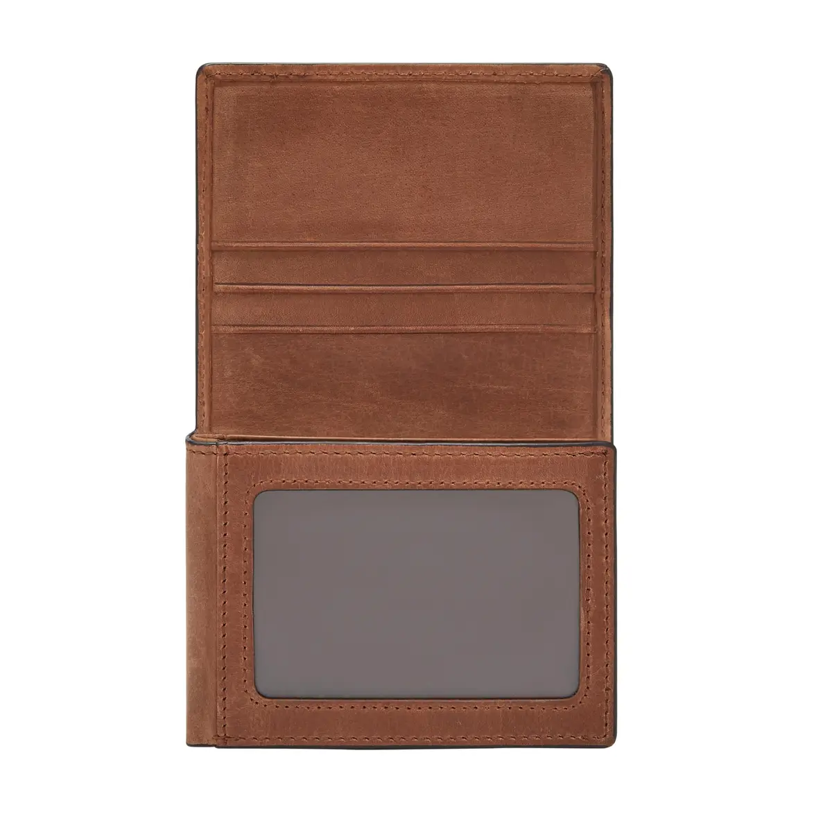 Fossil Derrick Leather RFID-Blocking Trifold Wallet Brown | 9 Card Slots, Bill Compartment, ID Window - view 3