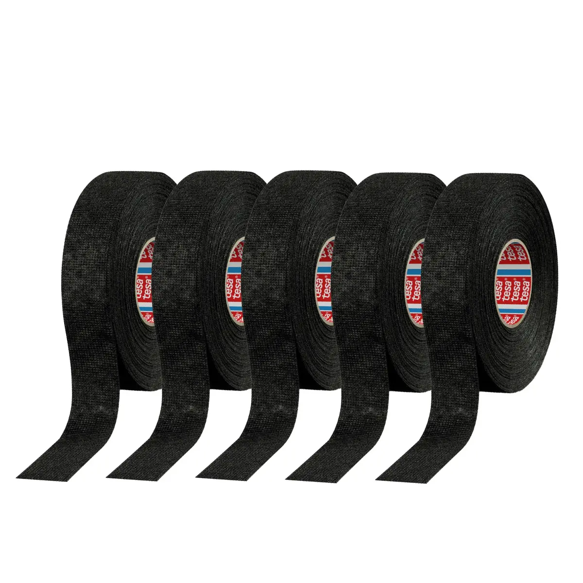 tesa 51608 Noise Damping PET Fleece Automotive Wire Harness Tape Black 19mm x 15m (5 Rolls) | Abrasion Resistant & Hand-Tearable - main product image