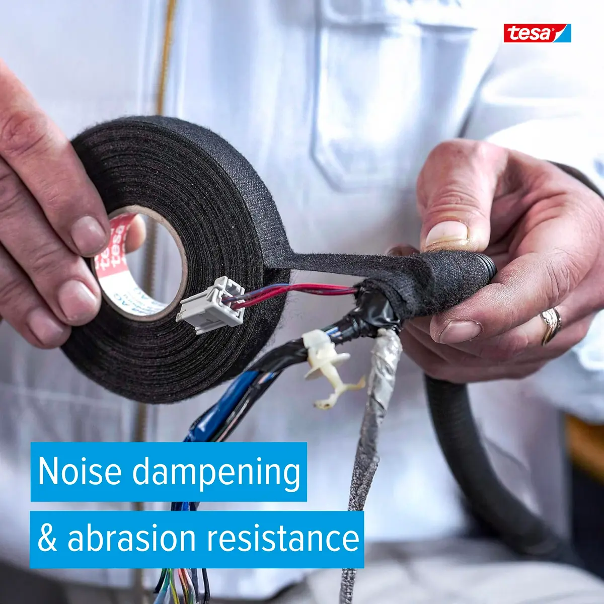 tesa 51608 Noise Damping PET Fleece Automotive Wire Harness Tape Black 19mm x 15m (5 Rolls) | Abrasion Resistant & Hand-Tearable - view 2