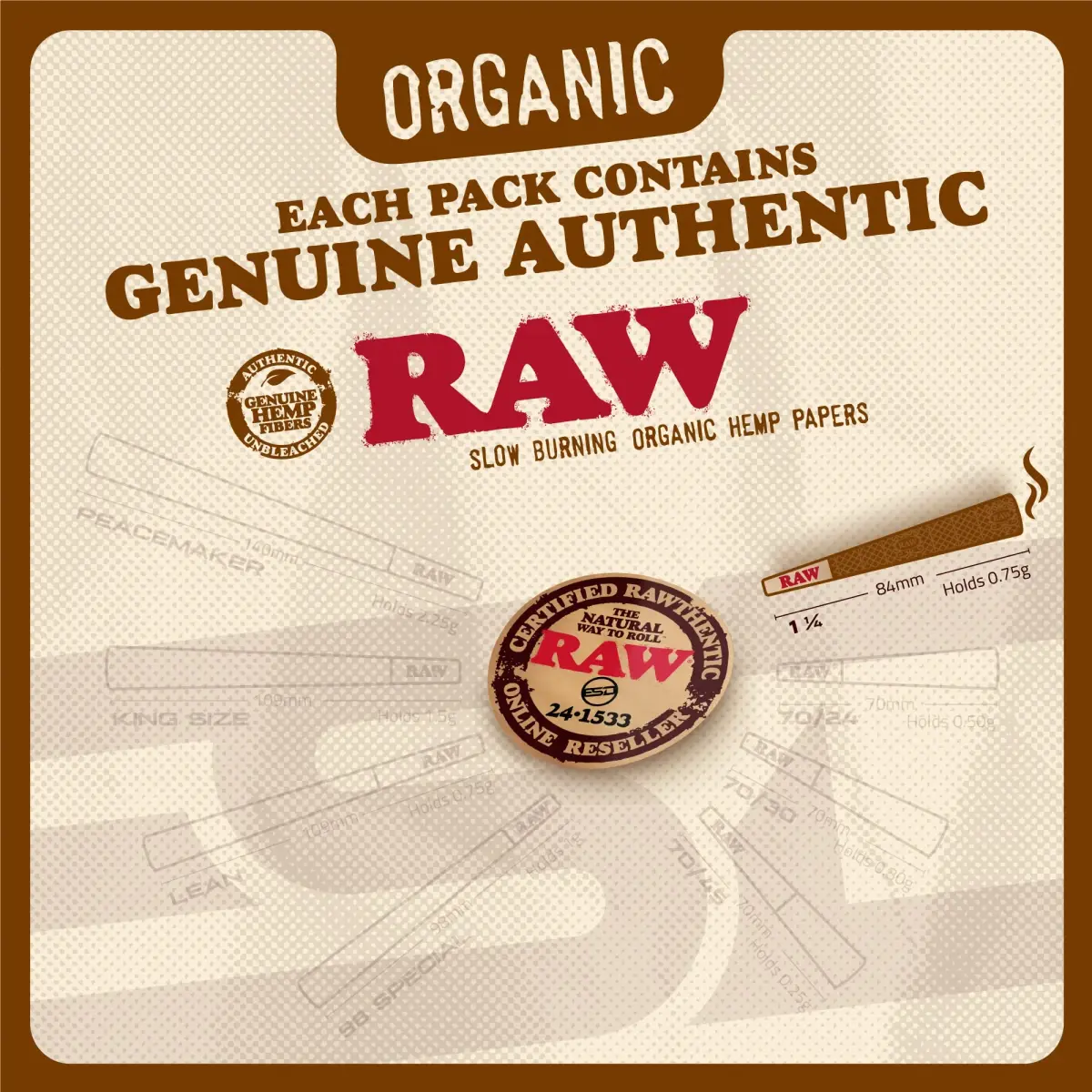 RAW Organic Cones 1-1/4 Size | 50 Pack | Pre Rolled Rolling Papers with Tips | 83mm Length - view 5