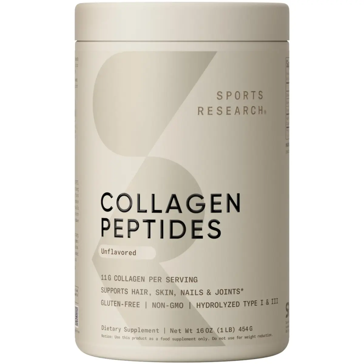 Sports Research Collagen Peptides Protein Powder 16oz (454g) | Hydrolyzed Type I & III for Skin, Joints & Wellness - main product image