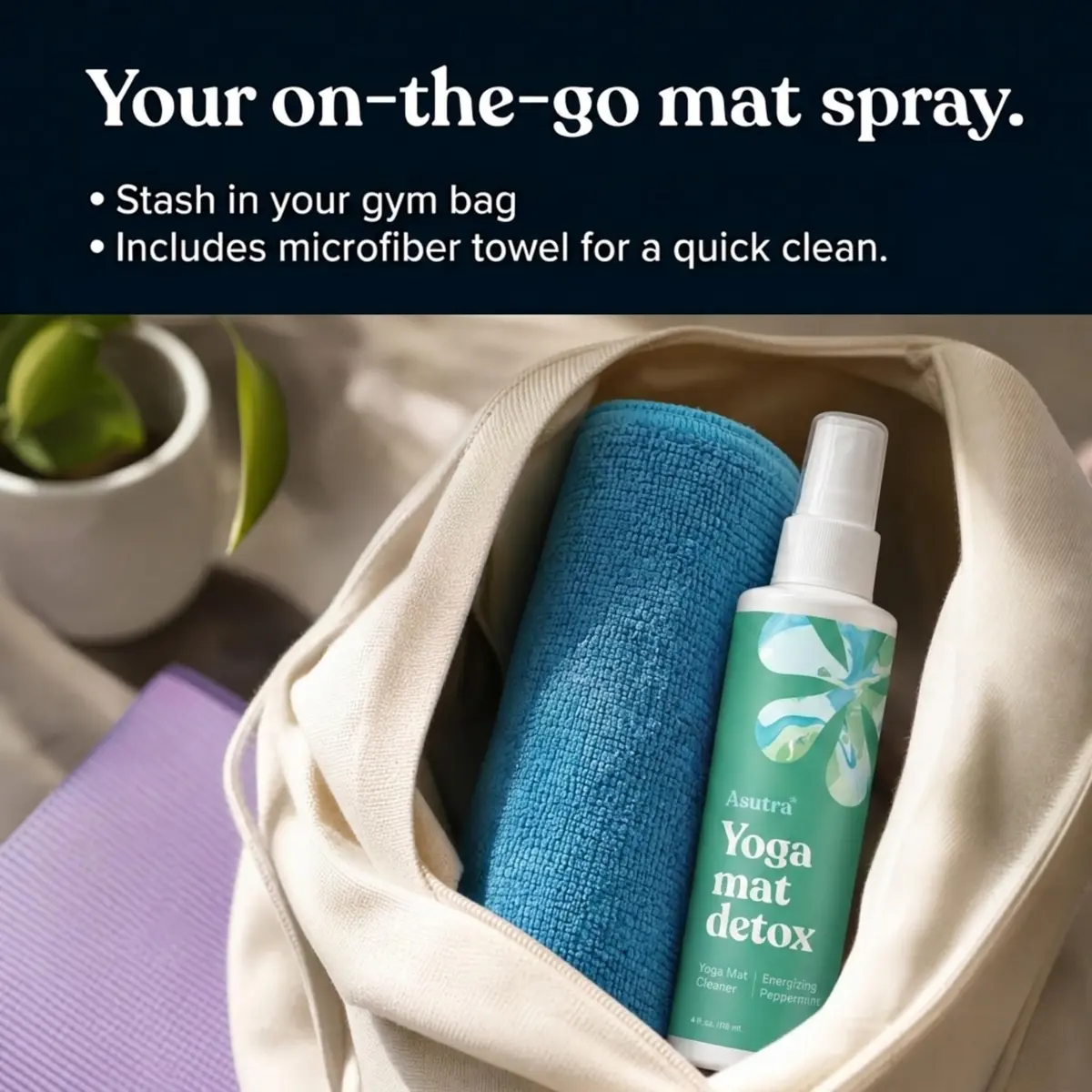 ASUTRA Yoga Mat Cleaner Spray Energizing Peppermint 118ml (4 fl oz) | Essential Oil Aromatherapy for Fitness Gear - view 5