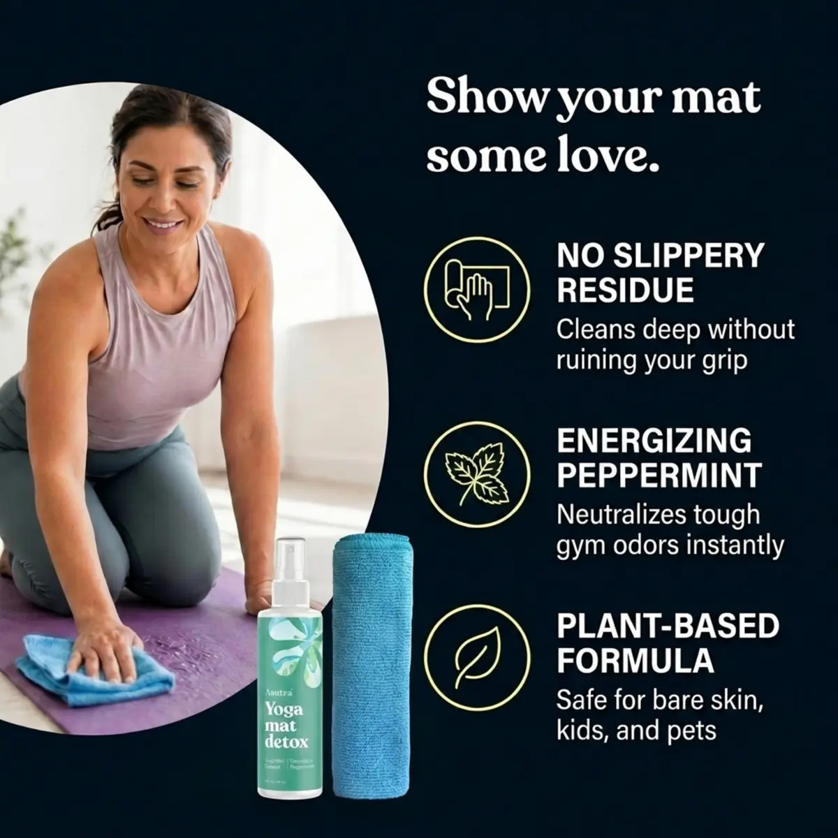 ASUTRA Yoga Mat Cleaner Spray Energizing Peppermint 118ml (4 fl oz) | Essential Oil Aromatherapy for Fitness Gear - view 2