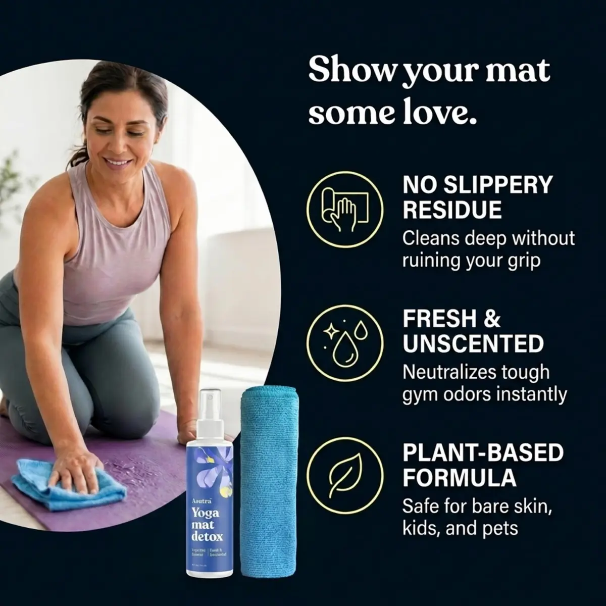 ASUTRA Yoga Mat Cleaner Spray Fresh & Unscented 118ml (4 fl oz) | Water-Based Formula for All Mats & Props - view 2