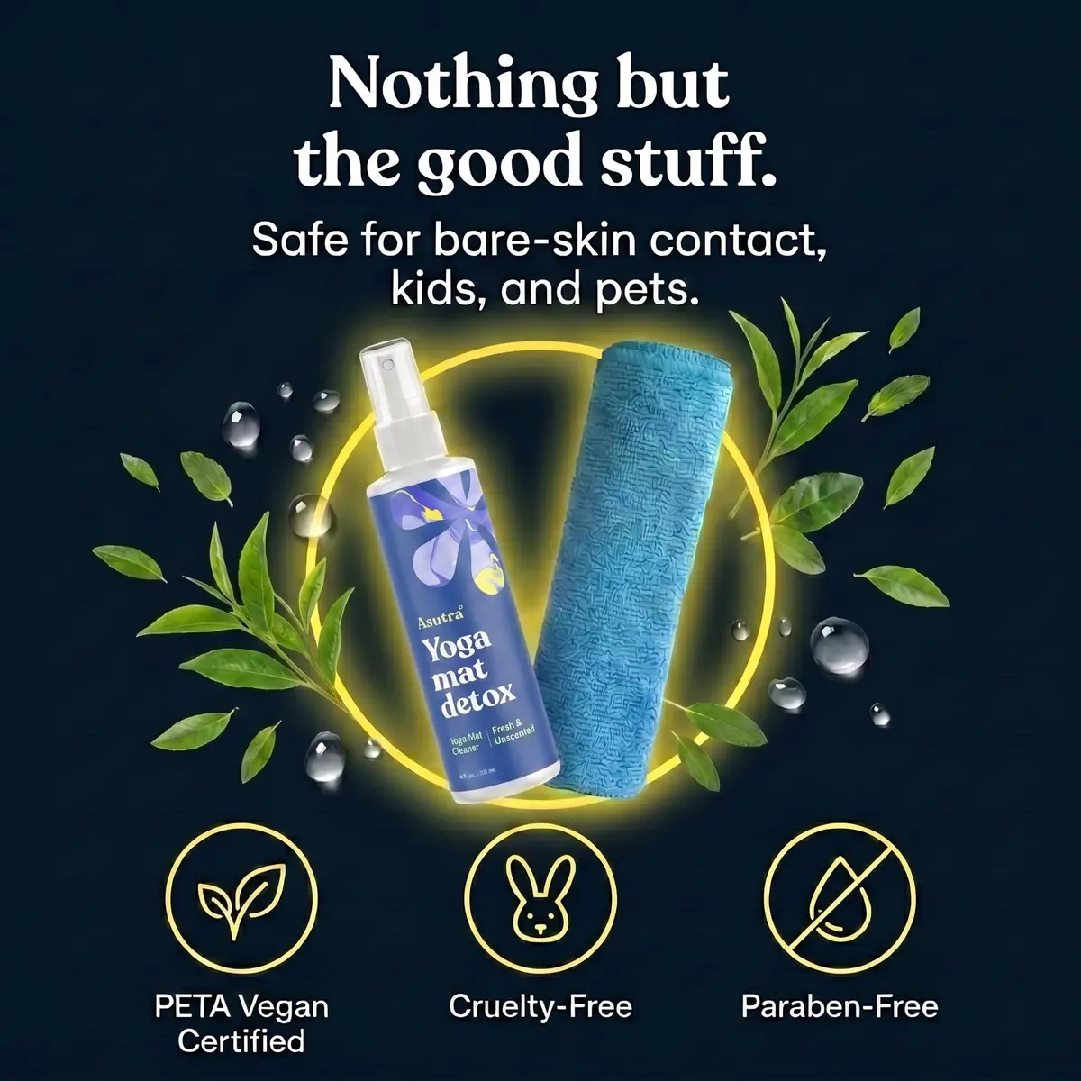 ASUTRA Yoga Mat Cleaner Spray Fresh & Unscented 118ml (4 fl oz) | Water-Based Formula for All Mats & Props - view 3