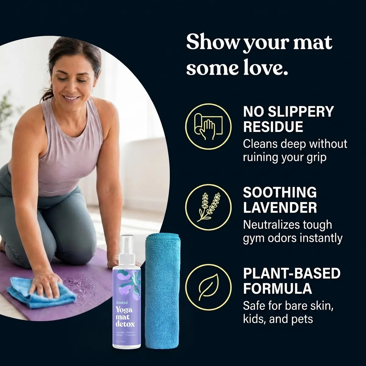 ASUTRA Organic Yoga Mat Cleaner Spray 4 fl oz | No Residue, Essential Oils, Deep-Cleansing - view 2