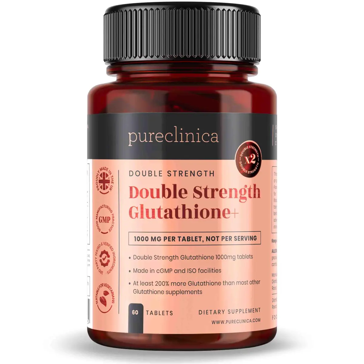 pureclinica Glutathione 1000mg | Skin Brightening & Detox Support (70-120 chars) - main product image