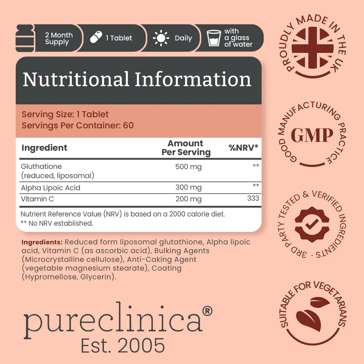 pureclinica Glutathione 1000mg | Skin Brightening & Detox Support (70-120 chars) - view 2