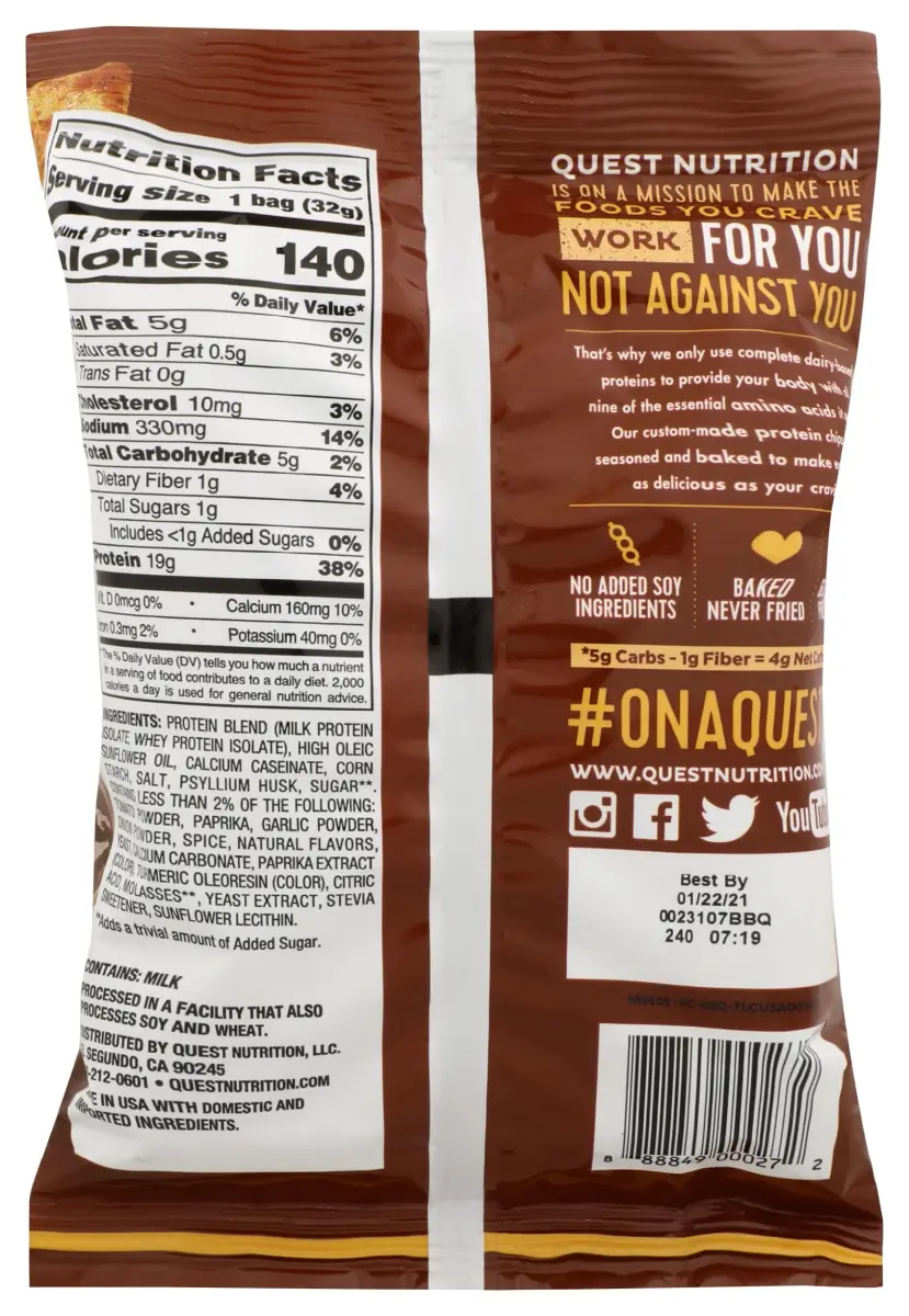 Quest Nutrition Protein Chips BBQ 32g (1.125 oz) | 22g Protein, 2g Net Carbs, Baked, Gluten-Free - view 2