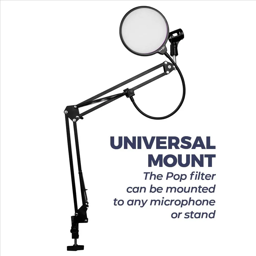Enabled Microphone Pop Filter 6" with Clamp | Dual Nylon Layers for Clear Recording - view 5