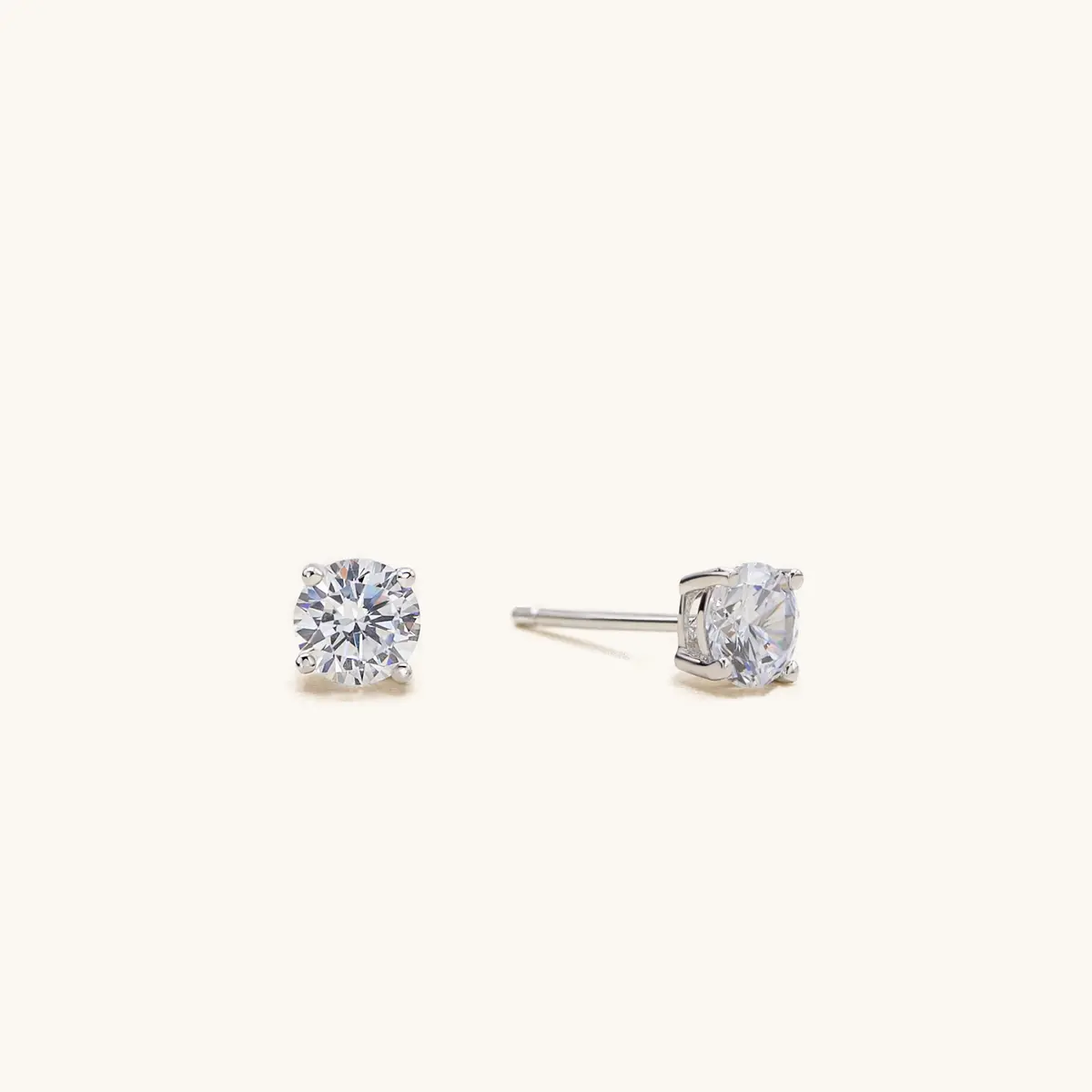 LAVISHE Rhodium Plated 925 Sterling Silver Cubic Zirconia Stud Earrings 5mm | Hypoallergenic Silver Jewelry - view 3