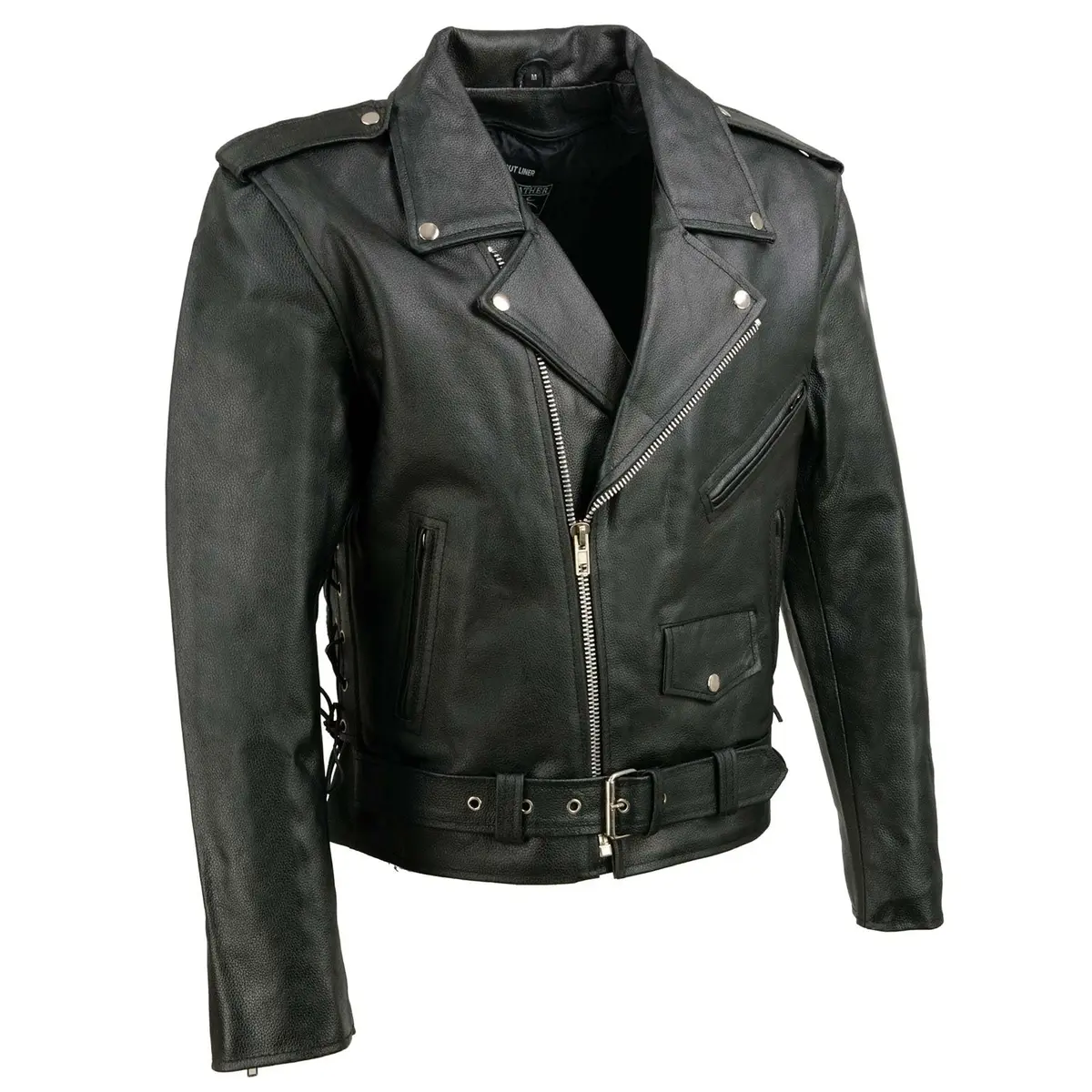 EVENT LEATHER EL5411 Men's Black Classic Side Lace Motorcycle Leather Jacket-MD | Durable Genuine Leather, Classic Motorcycle Style - main product image
