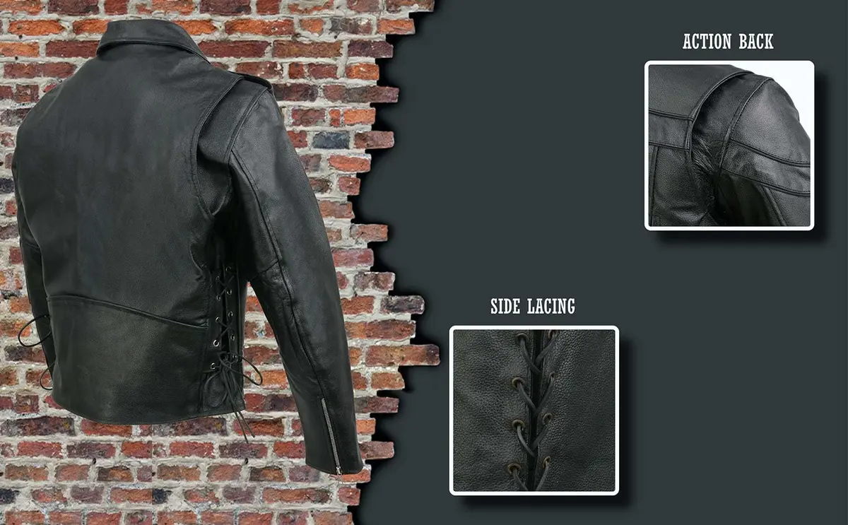 EVENT LEATHER EL5411 Men's Black Classic Side Lace Motorcycle Leather Jacket-MD | Durable Genuine Leather, Classic Motorcycle Style - view 6