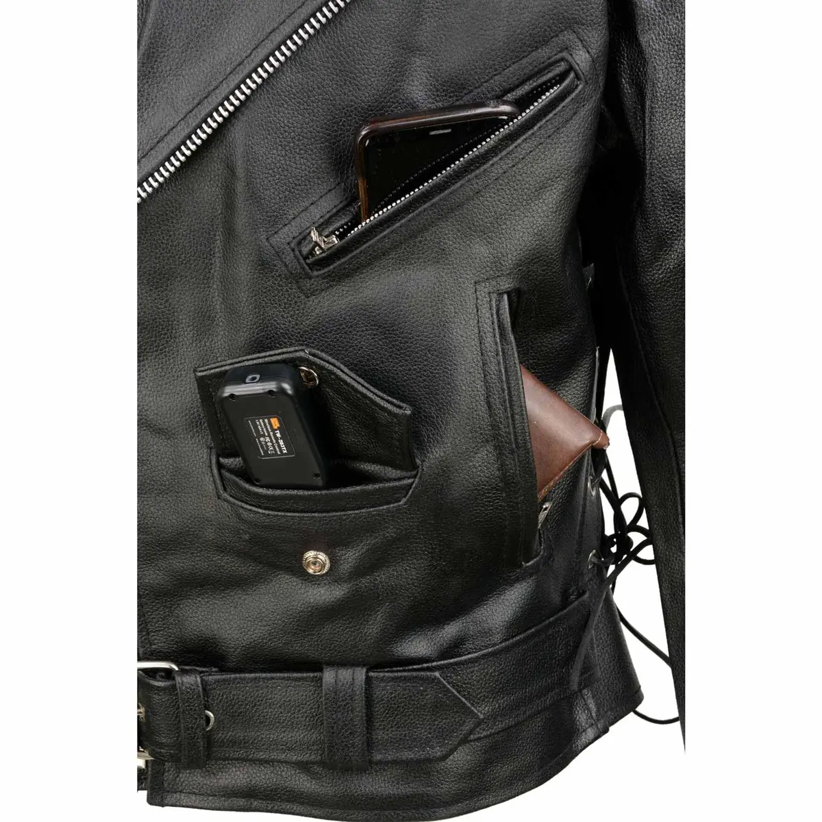 EVENT LEATHER EL5411 Men's Black Classic Side Lace Motorcycle Leather Jacket-MD | Durable Genuine Leather, Classic Motorcycle Style - view 9