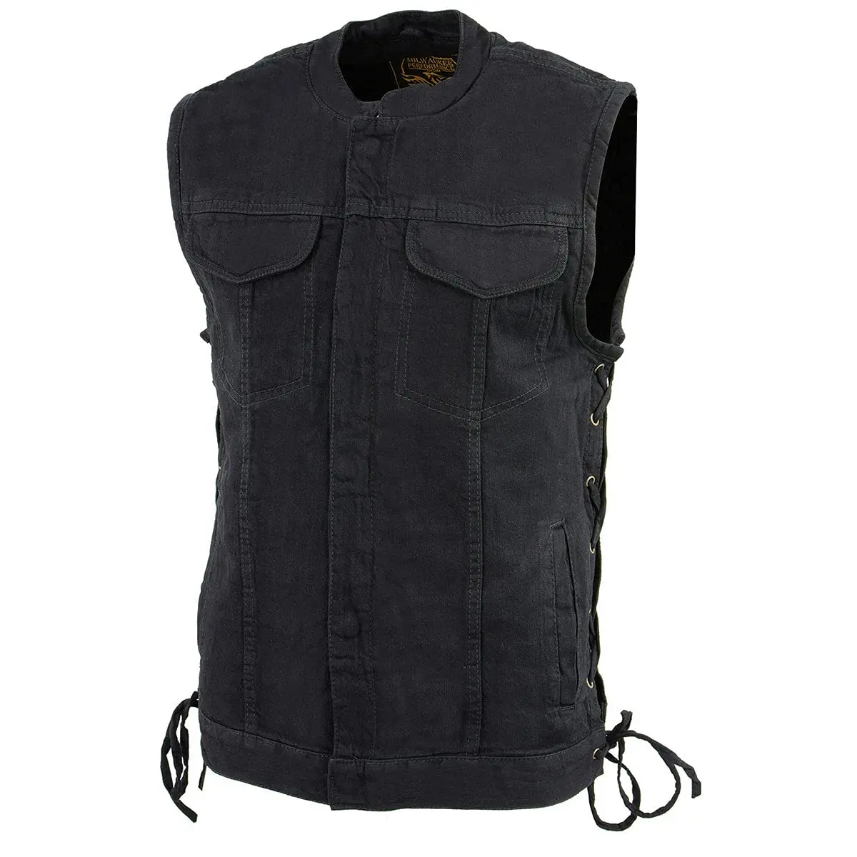 Milwaukee Leather MDM3002 Men’s Covert Black Denim Vest | Side Lace Adjustment, Concealed Pockets - view 7