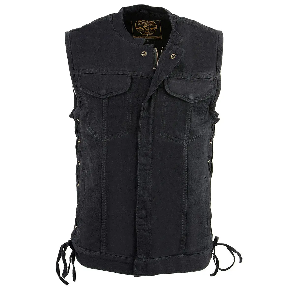 Milwaukee Leather MDM3002 Men’s Covert Black Denim Vest | Side Lace Adjustment, Concealed Pockets - view 9