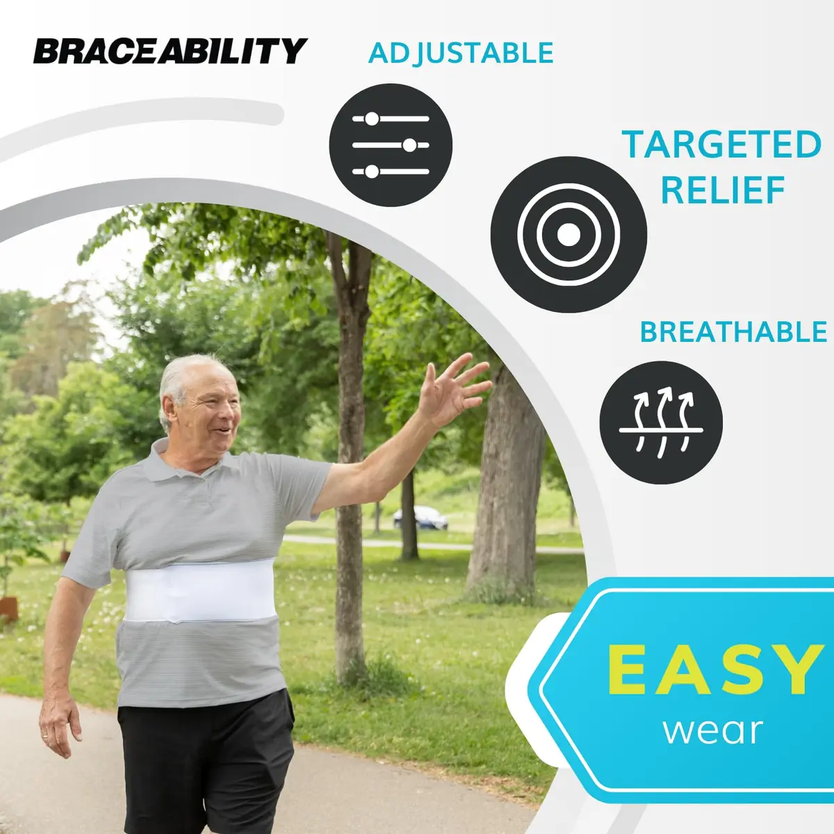 BraceAbility Rib Injury Binder Belt - Universal Brace for Women, Broken, Fractured, or Cracked Ribs, Cage Compression Wrap for Bruised Support, Sternum Injury Recovery (Fits 91.44cm-147.32cm) - view 4