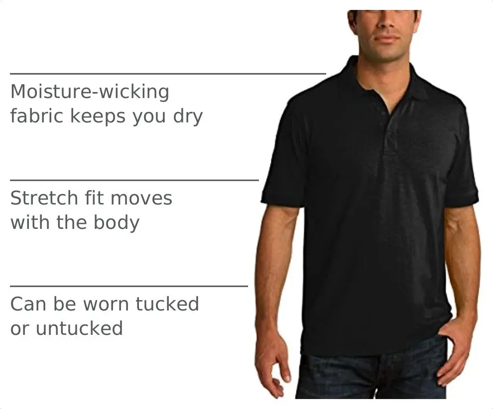 Clothe Co. Men's Big and Tall Polo Shirt | Performance Cotton Blend, Short Sleeve, Jet Black, XLT - view 5