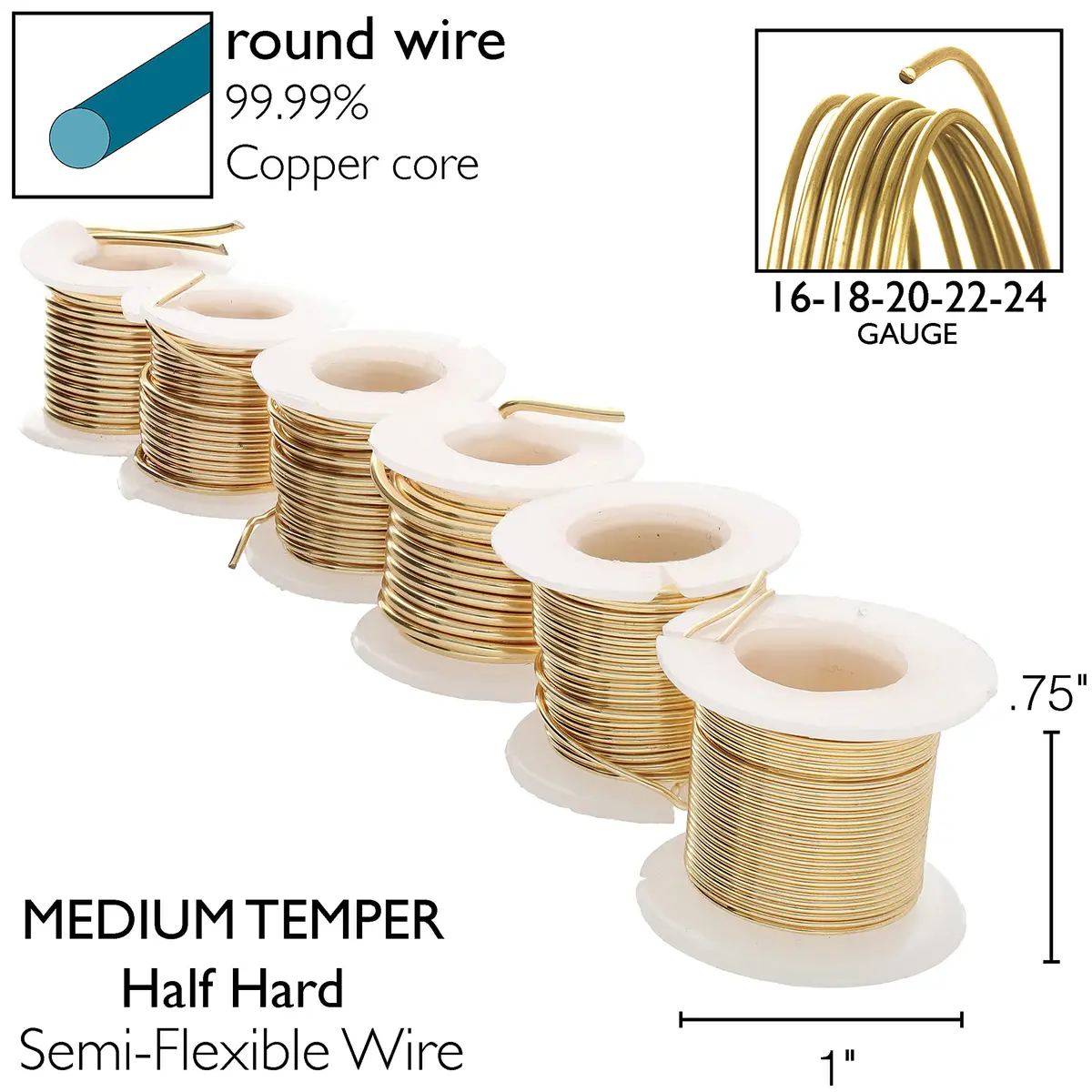 The Beadsmith Craft Wire Assortment Gold Color 16-24 Gauge | Tarnish-Resistant Copper Wire for Jewelry Making - view 4