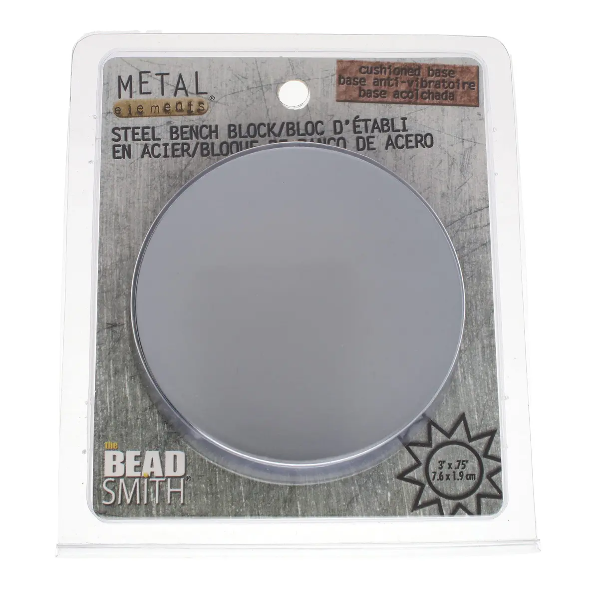 The Beadsmith Steel Bench Block – Metal Elements - Chrome Plated Mirror Finish - Soft Plastic Base to Reduce Noise & Rebound Force - Metal Bench Block for Jewelry & Stamping - 3” diameter, 3/4” high - view 2