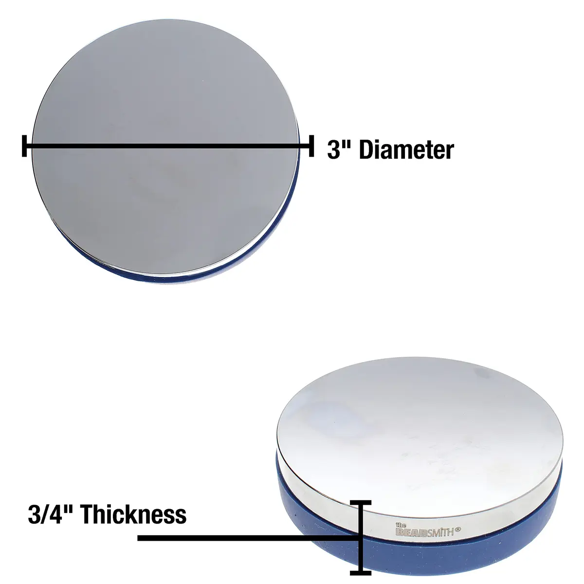 The Beadsmith Steel Bench Block – Metal Elements - Chrome Plated Mirror Finish - Soft Plastic Base to Reduce Noise & Rebound Force - Metal Bench Block for Jewelry & Stamping - 3” diameter, 3/4” high - view 4