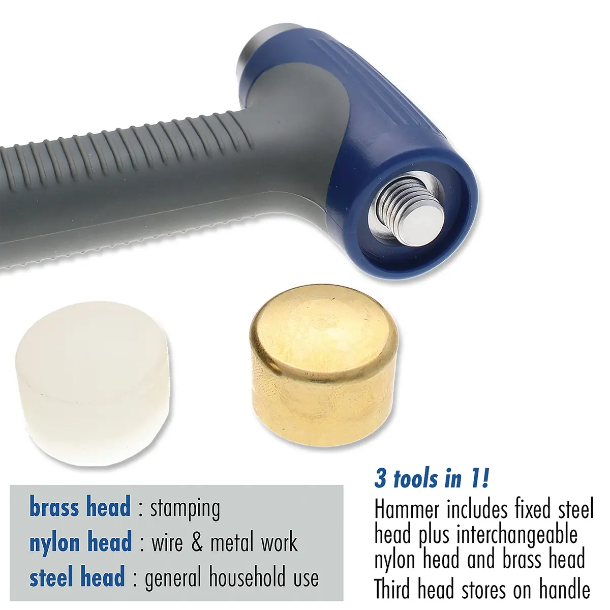 The Beadsmith EZ-Strike Hammer - Metal Elements Patent Protected Metal Working Hammer - Interchangeable Heads - 6.5” x 3.75” - Ergonomic Handle - Use for Stamping Jewelry, Leather & Wood - view 5