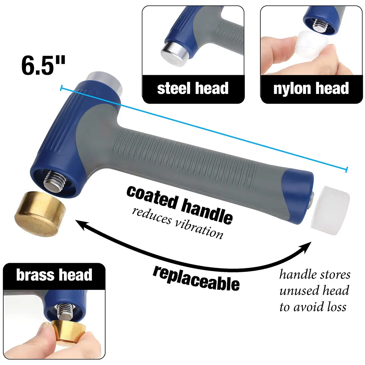 The Beadsmith EZ-Strike Hammer - Metal Elements Patent Protected Metal Working Hammer - Interchangeable Heads - 6.5” x 3.75” - Ergonomic Handle - Use for Stamping Jewelry, Leather & Wood - view 4