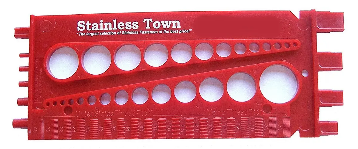 Stainless Town Nut Bolt Thread Gauge (Red) - Measures Diameter, Thread Pitch & Length - Fractional #4 to 1" & Metric 3mm to 22mm - view 2