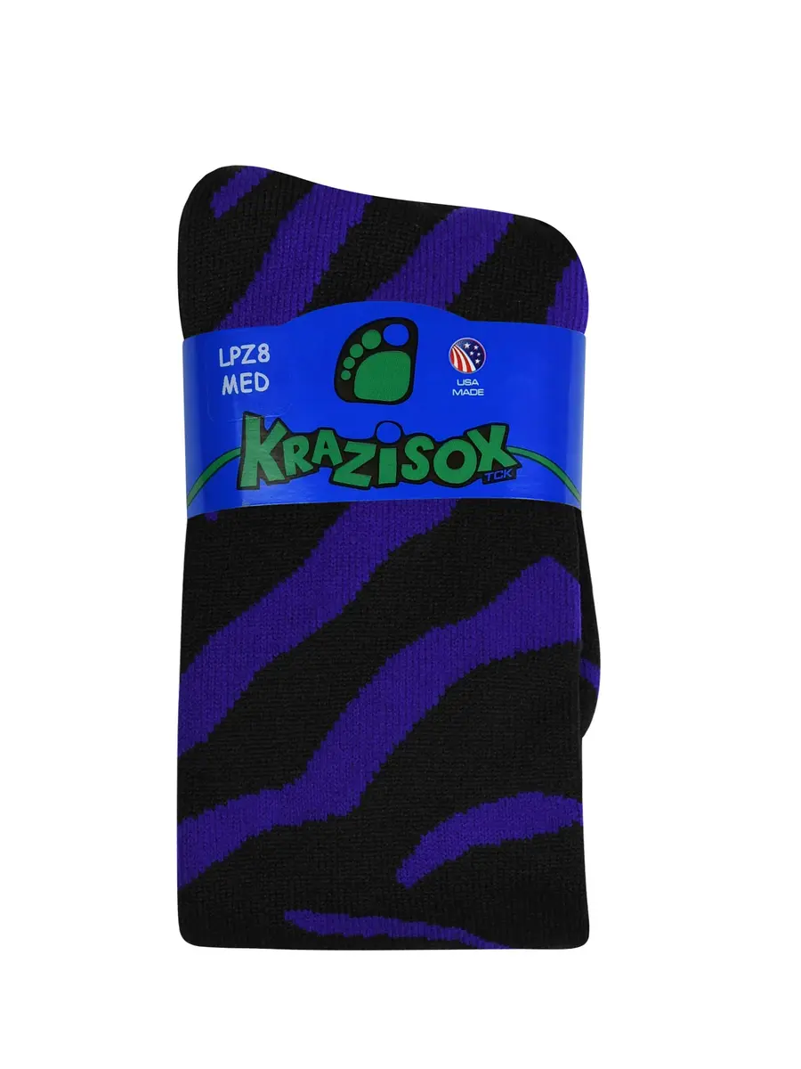 TCK Sports Krazisox Zebra Stripe Socks (Black/Purple, Small) | Athletic Knee Length Socks for Youth & Adults - view 2