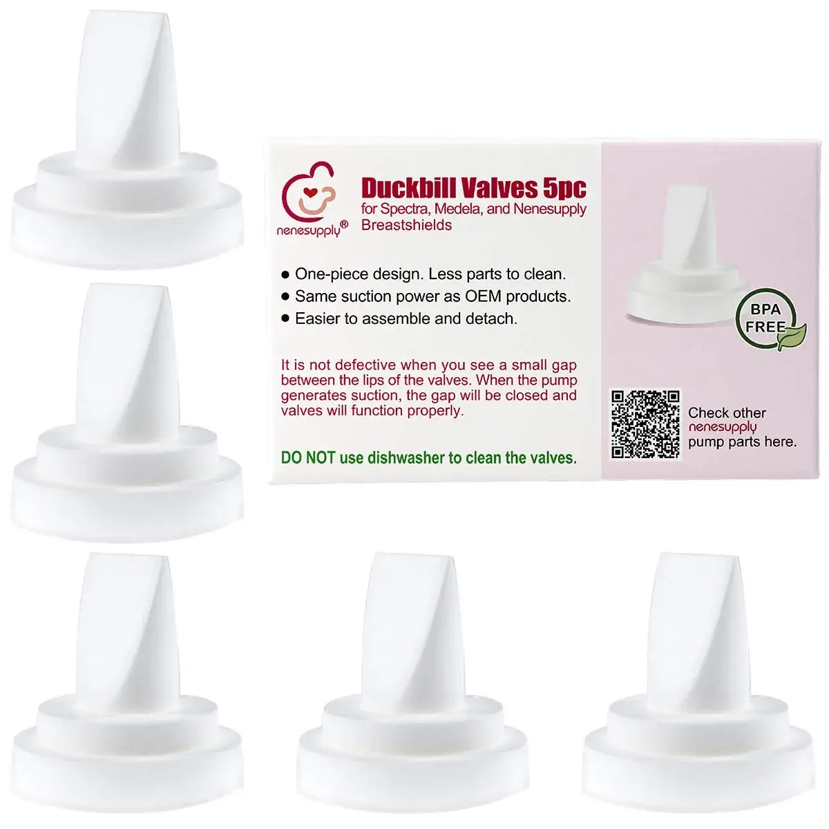 NENESUPPLY 5 pc Duckbill Valves for Medela & Spectra Breast Pumps | BPA-Free, DEHP-Free - main product image