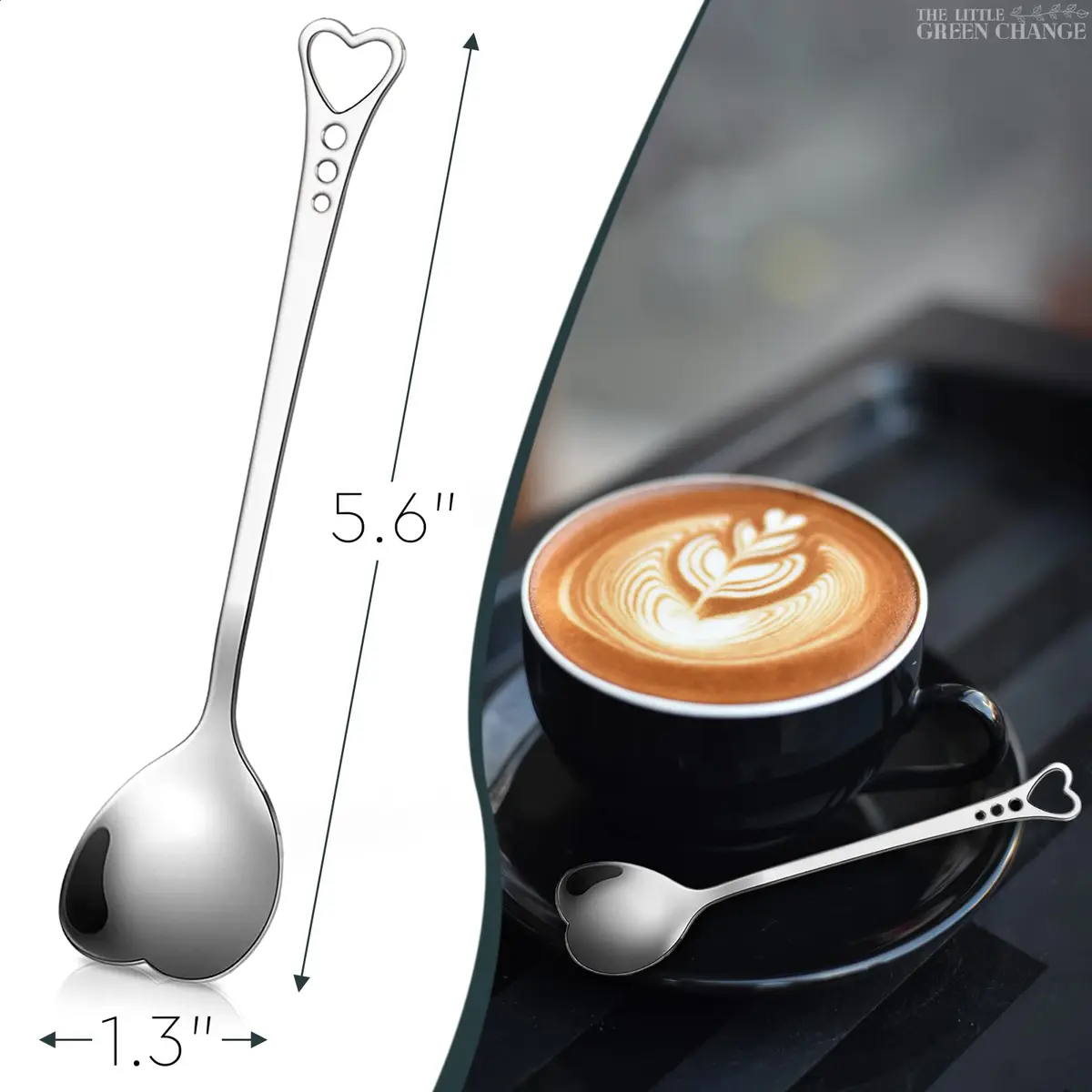 The Little Green Change Silver Heart Shaped Tea Spoons | 6 Pcs Small Coffee & Dessert Spoons, 5.6" - view 2