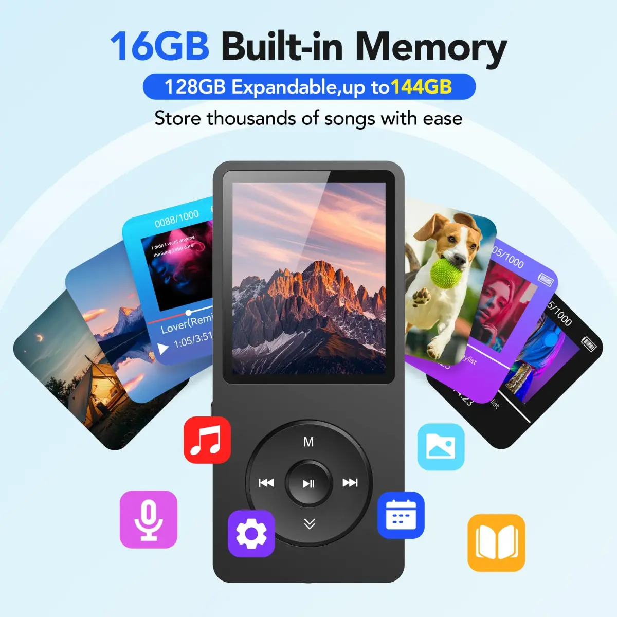 AGPTEK A02S MP3 Player 16GB Black | 70-Hour Playback Lossless Sound - view 3