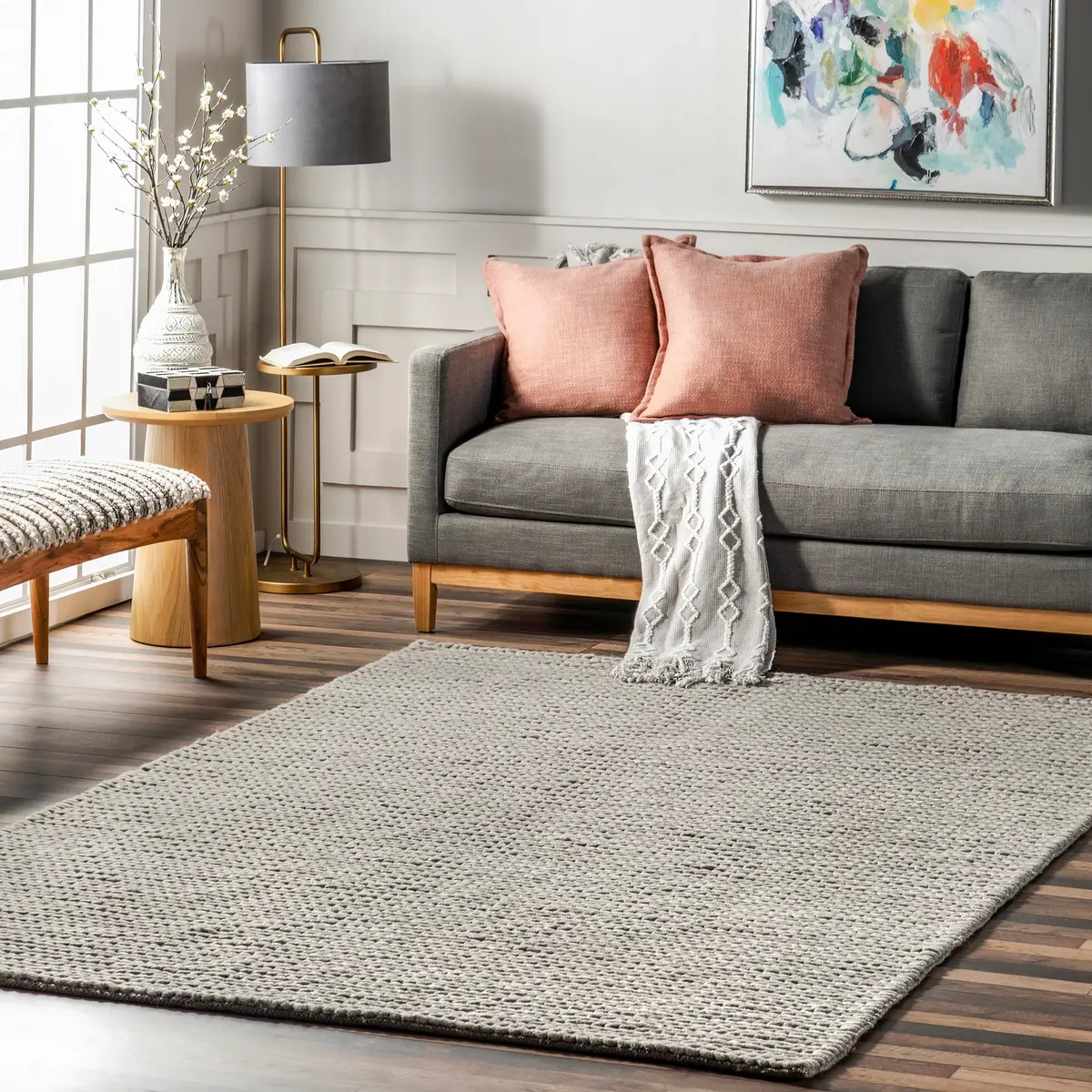 nuLOOM Penelope Light Grey Solid Hand Woven Wool Area Rug, 5' x 8' | Cozy & Durable (70-120 chars) - main product image