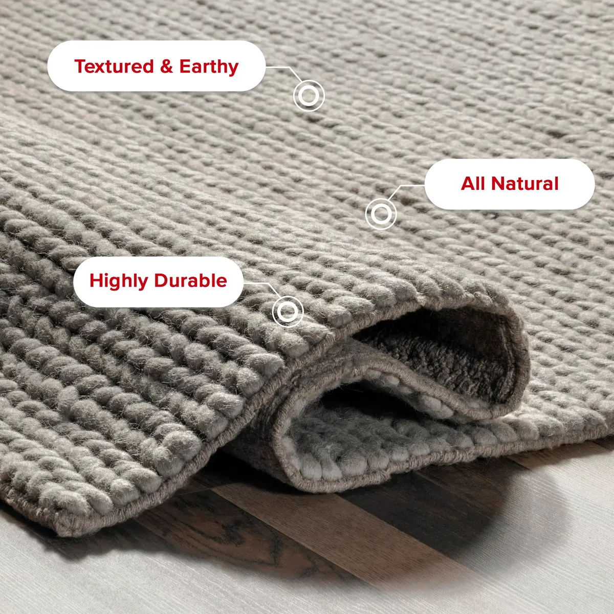 nuLOOM Penelope Light Grey Solid Hand Woven Wool Area Rug, 5' x 8' | Cozy & Durable (70-120 chars) - view 3