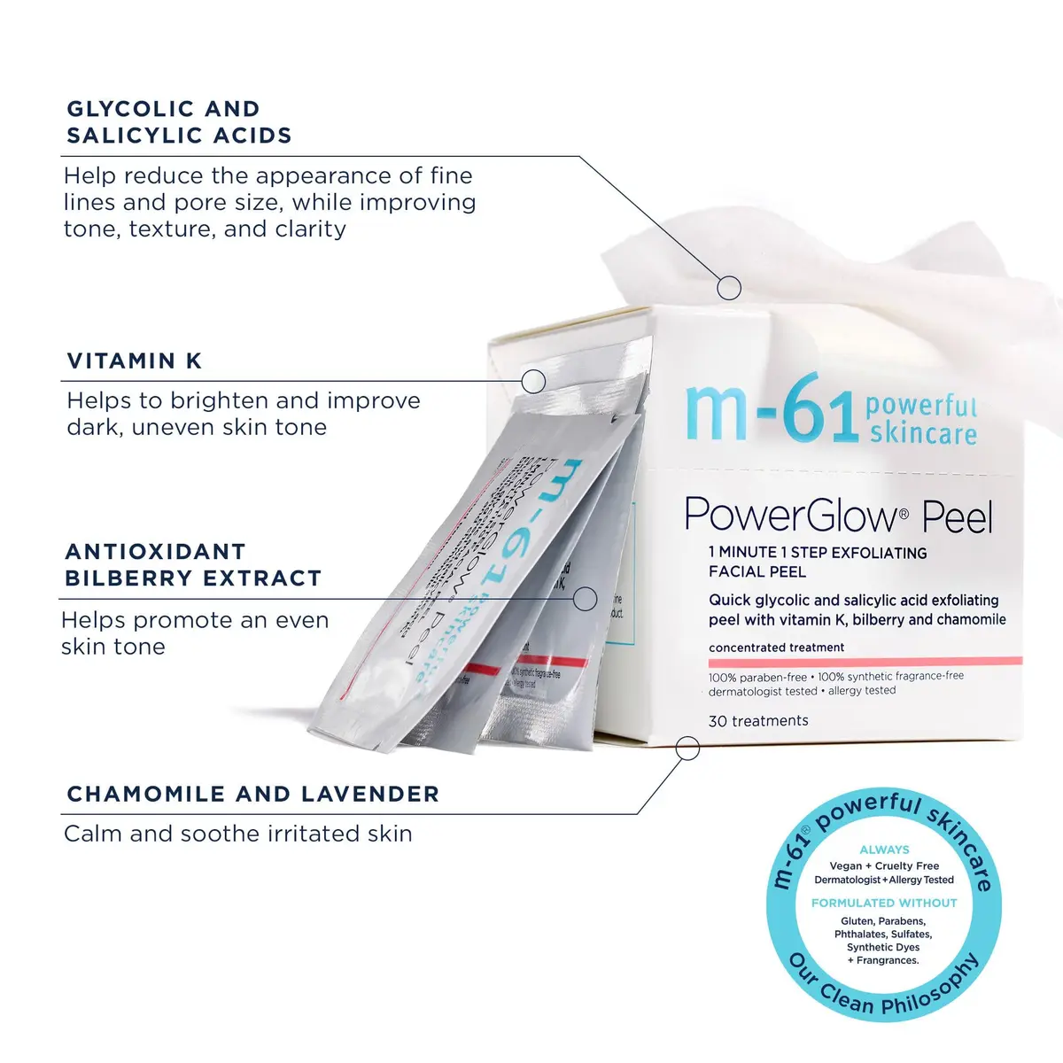 m-61 PowerGlow Peel Exfoliating Facial Peel 10 Treatments | 1-Minute, At-Home Skin Resurfacing - view 6