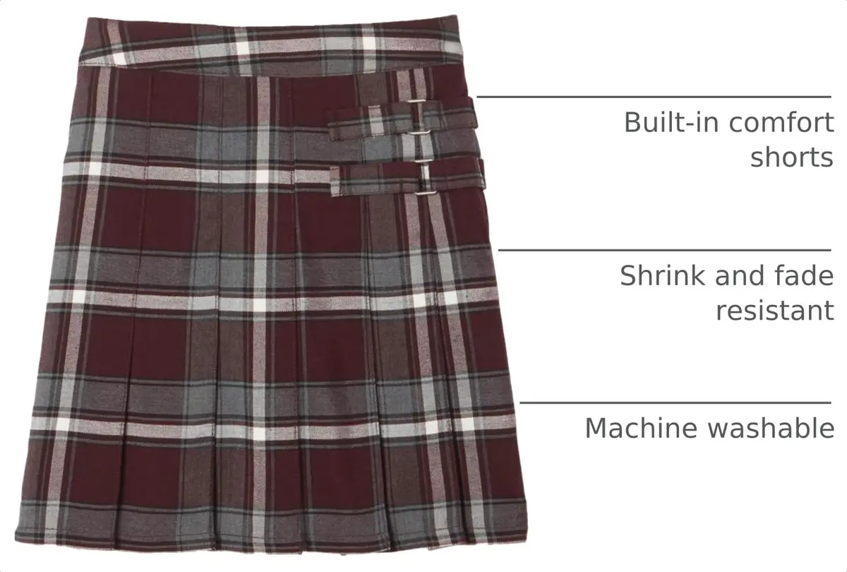 French Toast Girls' Adjustable Waist Plaid 2-Tab Scooter, Burgundy Plaid, Size 6 | Active Girl's School Skirt with Built-in Shorts - view 4
