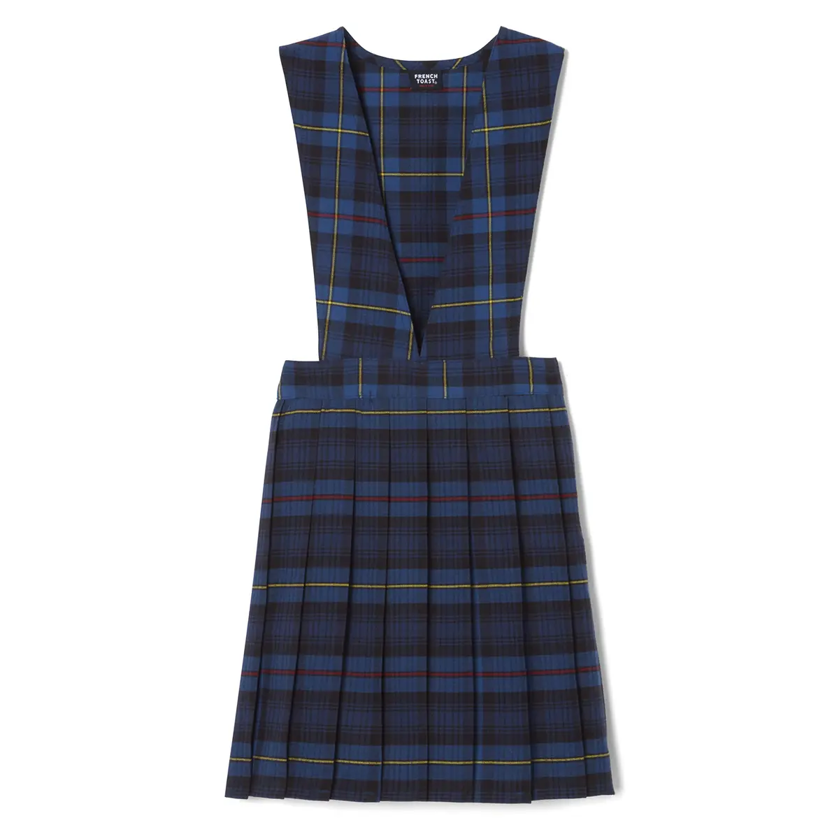 French Toast Girls' Plaid V-Neck Pleated Jumper, Blue & Red Plaid, 6X | Classic School Uniform Layered Over Shirts - main product image