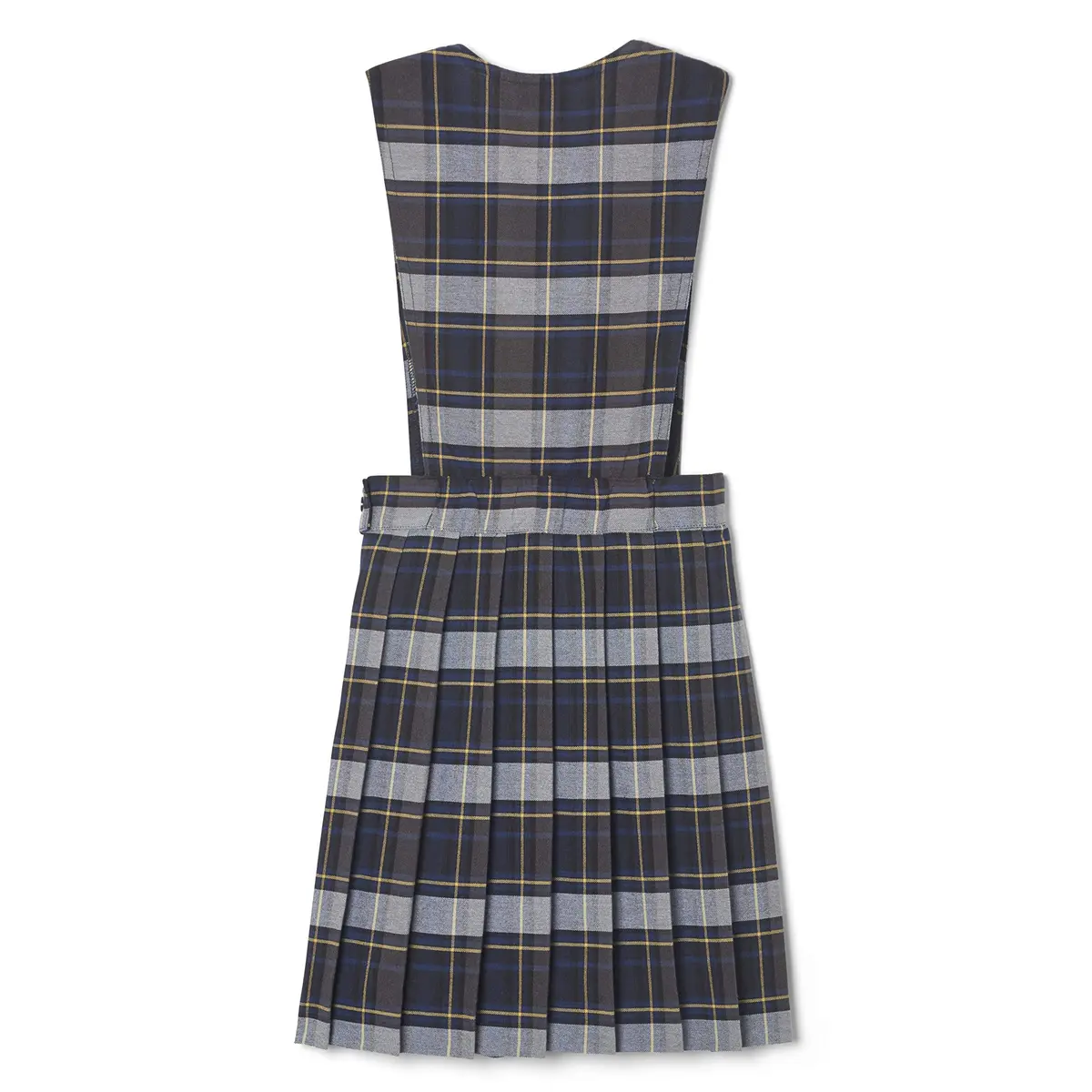 French Toast Girls' Plaid V-Neck Pleated Jumper, Blue & Gold Plaid, 4 | Classic school uniform style for girls - view 2
