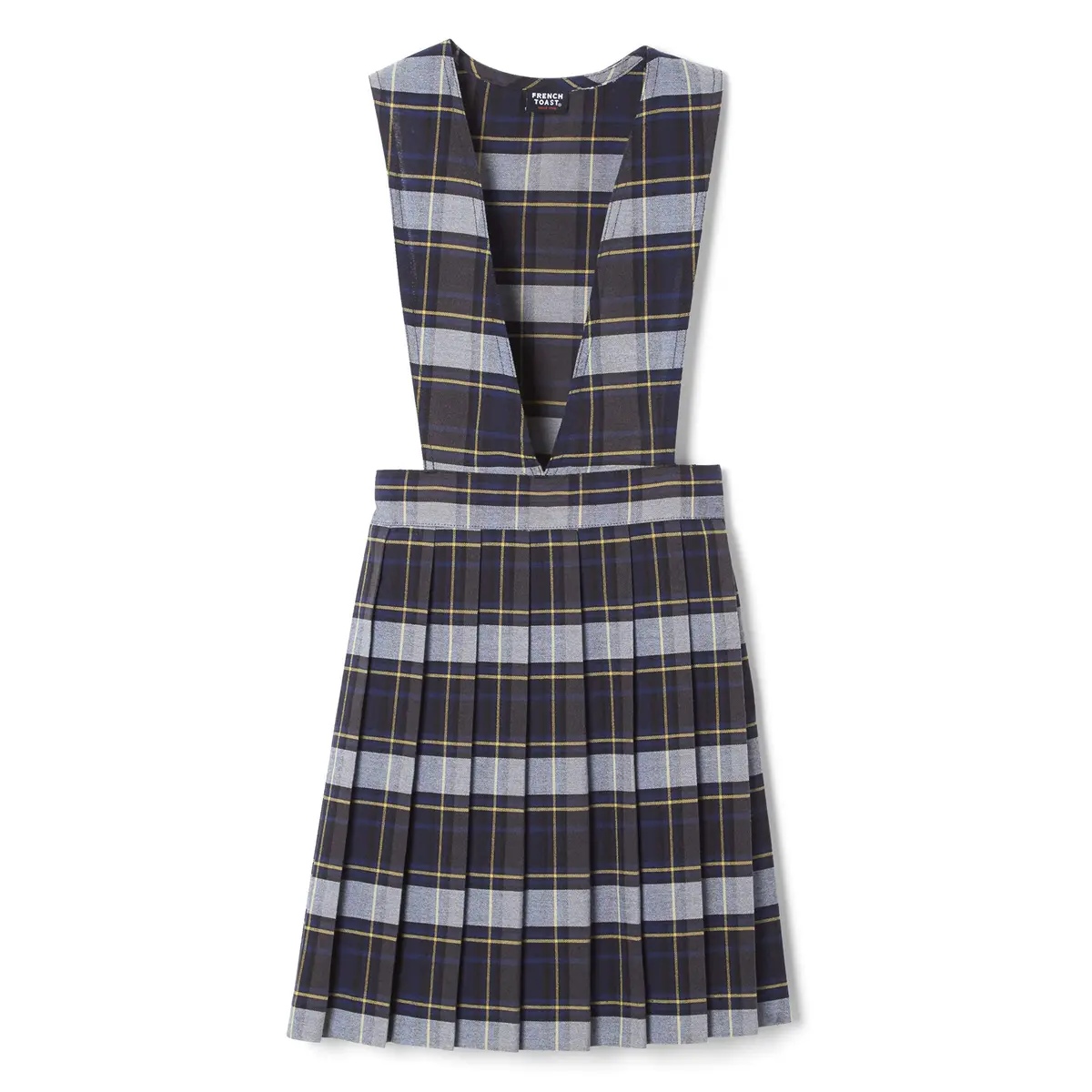 French Toast Girls' Plaid V-Neck Pleated Jumper, Blue & Gold Plaid, 4 | Classic school uniform style for girls - view 3