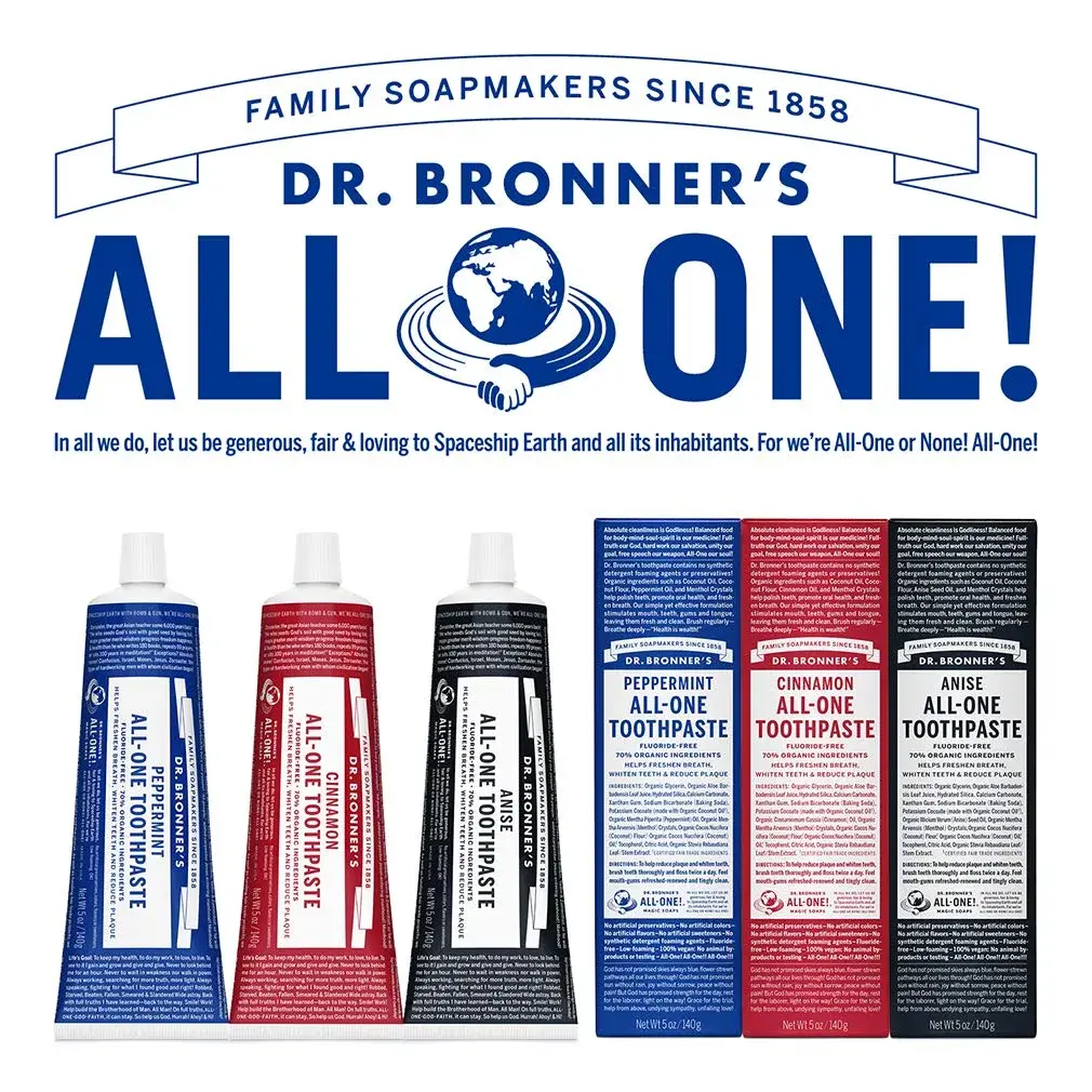 Dr. Bronner's All-One Toothpaste Peppermint 142g (5 oz) | Fluoride-Free & Organic - view 6
