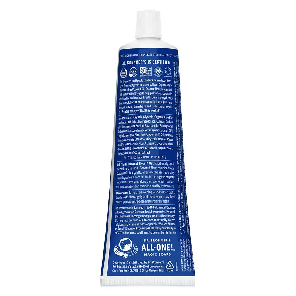 Dr. Bronner's All-One Toothpaste Peppermint 142g (5 oz) | Fluoride-Free & Organic - view 2
