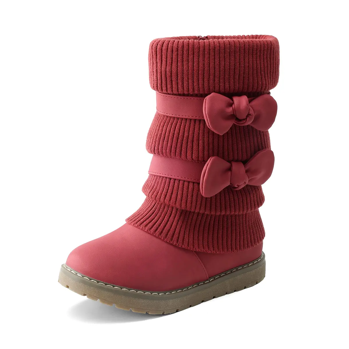 DREAM PAIRS Girls Winter Mid Calf Snow Boots, Red, 1 Little Kid | Faux Fur Lined, Non-Slip Sole - main product image