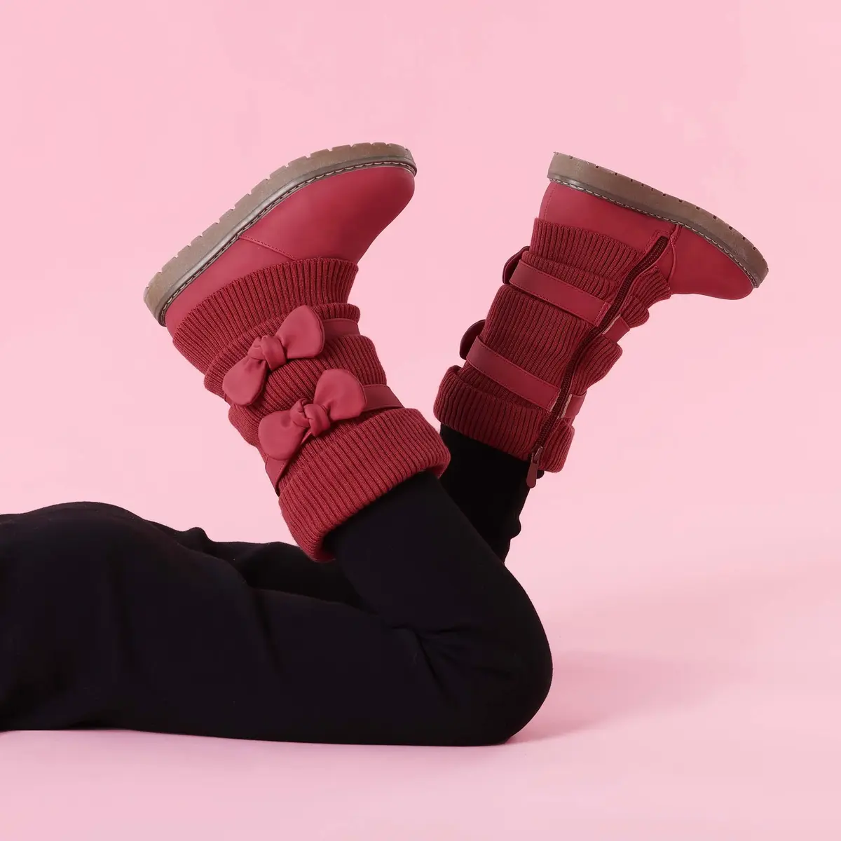 DREAM PAIRS Girls Winter Mid Calf Snow Boots, Red, 1 Little Kid | Faux Fur Lined, Non-Slip Sole - view 2